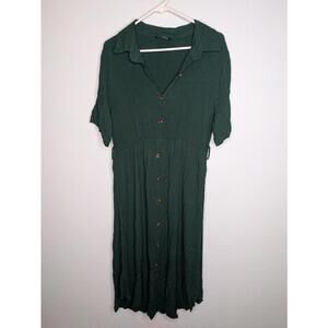 BloomChic Green Button Front Midi Dress Size 14/16 Rayon